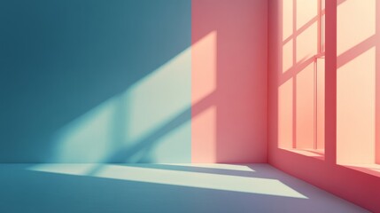 Obraz premium Sunlit Corner with Blue and Pink Walls