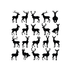 Obraz premium vector hand-drawn deer silhouette set on a white background