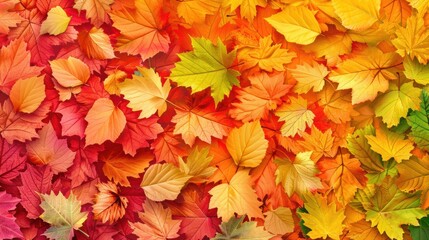 Fototapeta premium A vibrant background of colorful autumn leaves in red, orange, yellow, and green hues, capturing the essence of fall.
