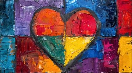 Abstract painting of a heart in vibrant colors, showcasing bold brush strokes and artistic expression.