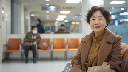 Woman in Brown Coat Sitting in a Waiting Area