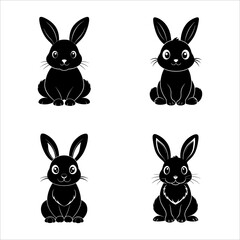 Obraz premium Set of Sitting Bunny Silhouettes on White Background: A Charming Collection of Elegant Bunny Silhouettes for Creative and Versatile Art Projects