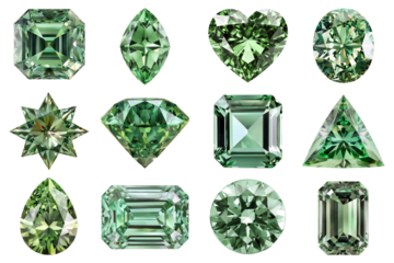 PNG green diamond element set, transparent background