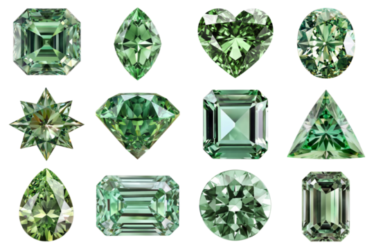 PNG green diamond element set, transparent background