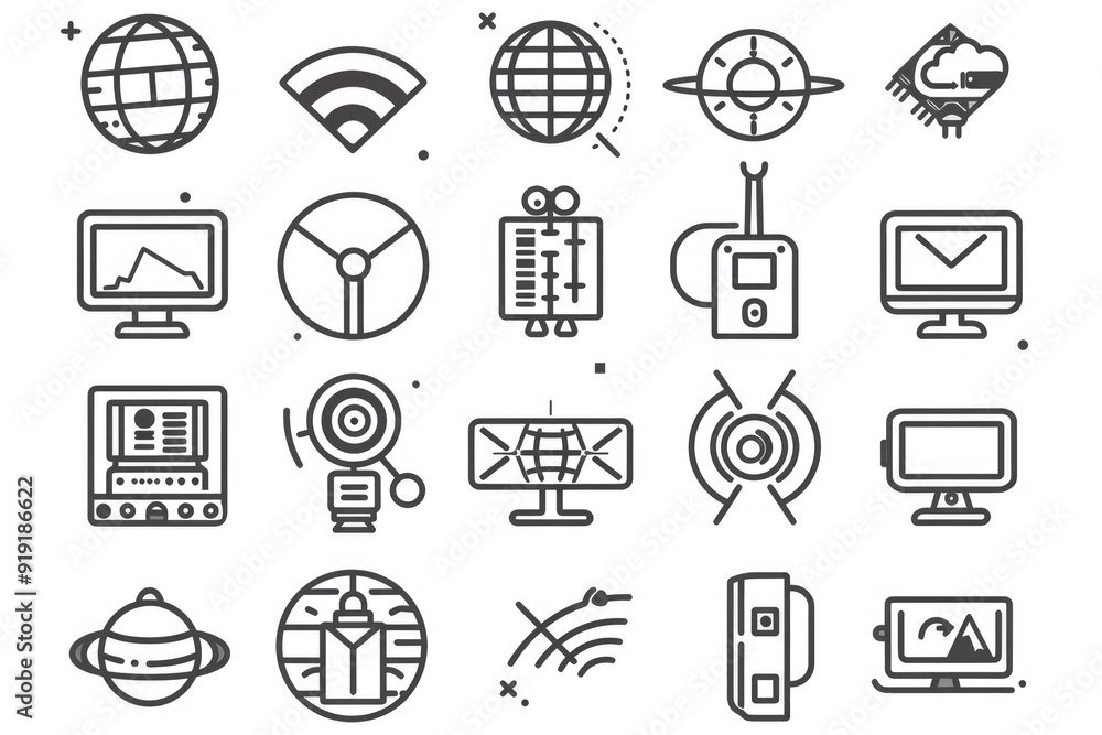 Poster a collection of colorful icons on a clean white background, perfect for branding and design projects