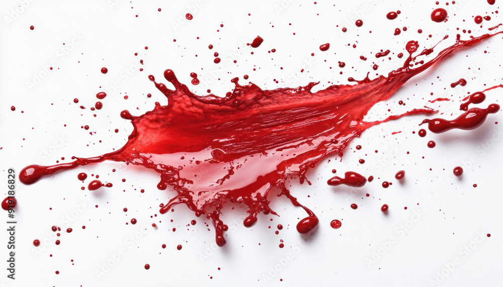Poster red paint splashing on white background creating abstract design