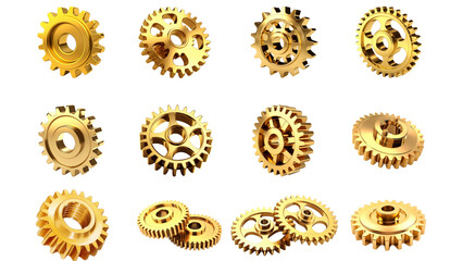 PNG 3D gear wheel element set, transparent background
