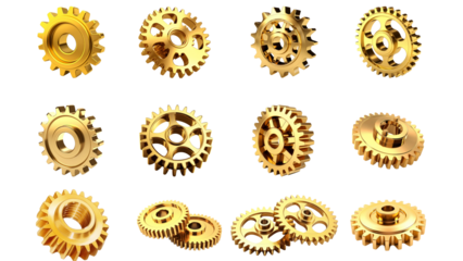 PNG 3D gear wheel element set, transparent background