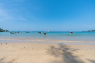 Beautiful beach with clear blue sky at phuket Thailand.