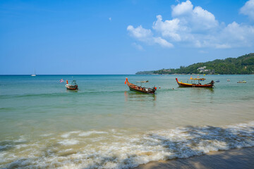 Beautiful beach with clear blue sky at phuket Thailand.