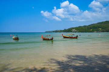 Beautiful beach with clear blue sky at phuket Thailand.