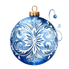 Fototapeta premium single blue Christmas ball in watercolor clipart design isolated on a transparent background, holiday season, Christmas ornament