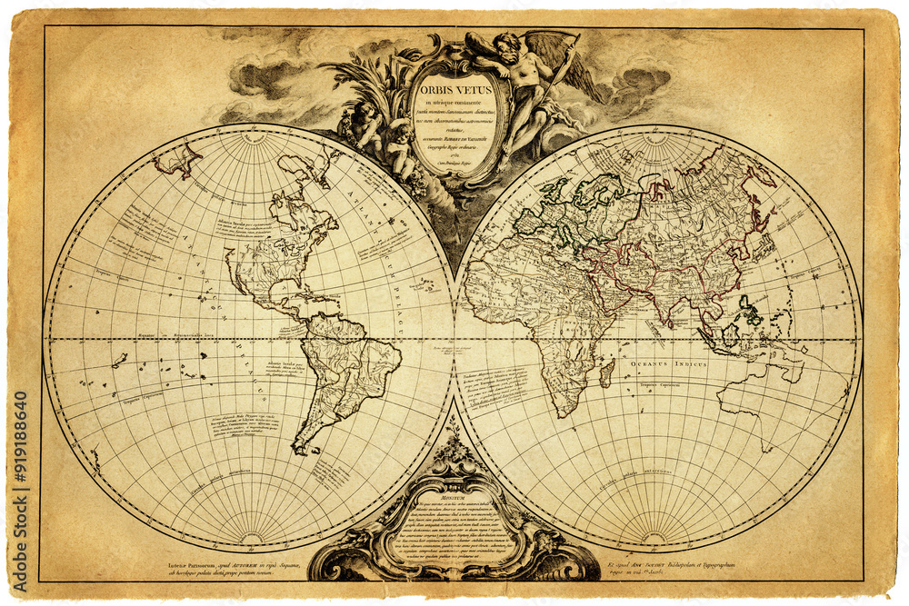 Poster old geographical map of the world of the 1752. a good background for design on the theme of travel, 