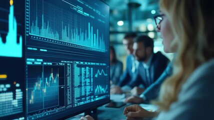 Financial team presenting a detailed forecast model to a group of investors using digital projections, collaborative finance, forecast presentation