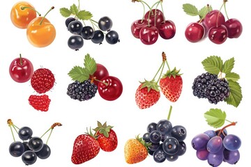 Fresh mixed berries arranged on a white surface, great for food and still life photography