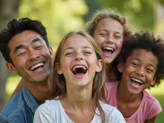 Fototapeta premium Joyful Laughter - A Vibrant Portrait of Diversity and Friendship