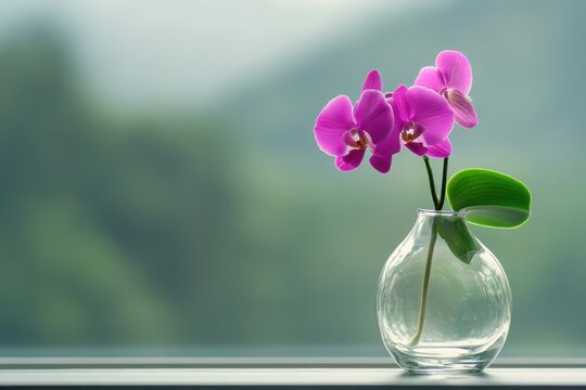 orkid in the vase with copy space.Soft light with nature background.