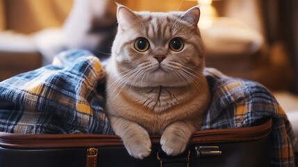 Ginger Cat Peeking from a Suitcase
