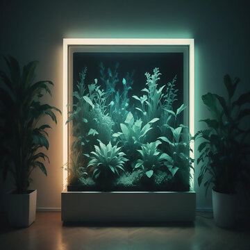 a premium room with fish pond in neon style made with generative AI