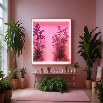 a premium room with fish pond in neon style made with generative AI