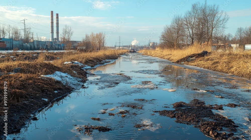 Canvas Prints a muddy creek in the industrial landscape