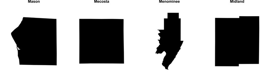 Mason, Mecosta, Menominee, Midland outline maps