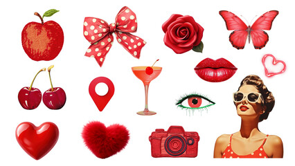 PNG red aesthetic  design element set, transparent background