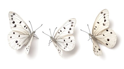 Obraz premium Three White Butterflies with Black Dots on a White Background