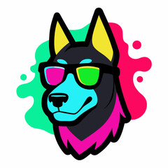 Dog wearing a sunglasses logo design vector illustration