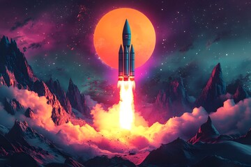 Fototapeta premium Rocket Launch at Sunset.