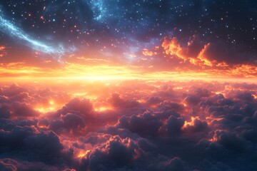 Naklejka premium Above the Clouds, Sunset and Stars.