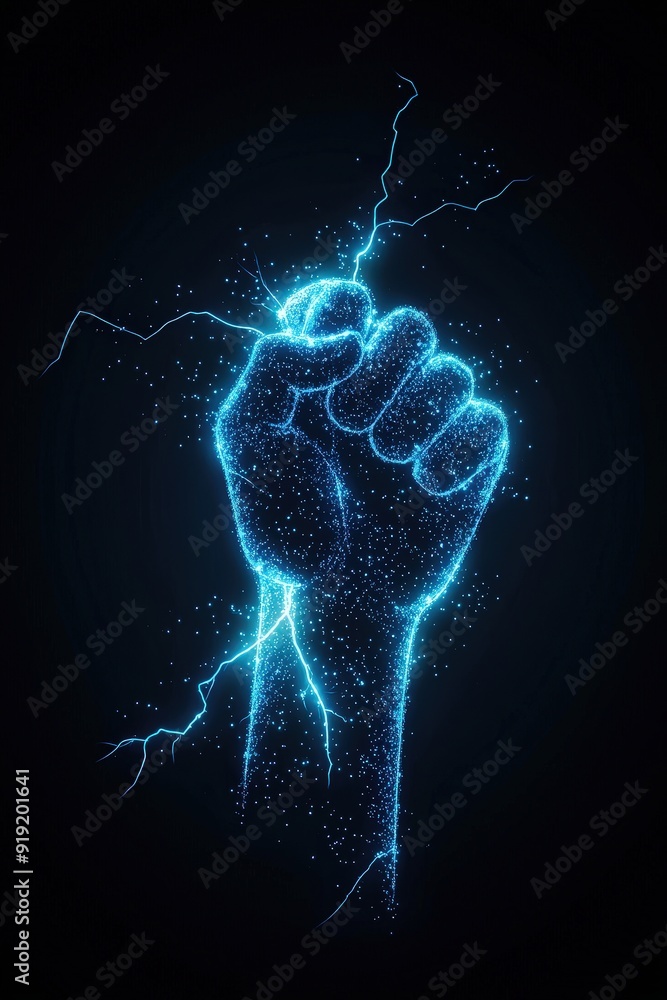Poster lightning bolts converging into a hand shape symbolizing control over power