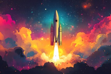 Obraz premium Rocket Launch into the Stars.