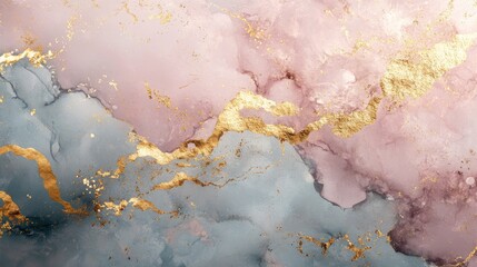 Abstract Art with Pink, Blue, and Gold Swirls