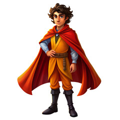 Obraz premium a young man in the ancient clothes of a traveler or knight in a red cloak, on a transparent background