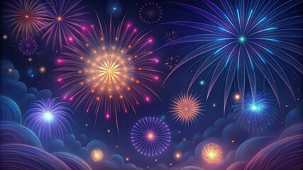 Fototapeta premium Colorful Fireworks Display Over a Night Sky with Clouds