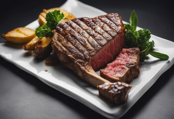 T bone steak on black background