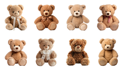 PNG teddy bear doll design element set, transparent background