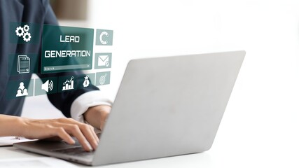 A person using laptop with visual lead generation concept.