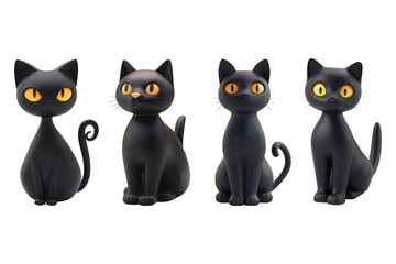 Obraz premium PNG 3D black cat design element set, transparent background