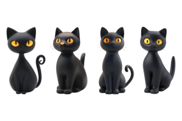 PNG 3D black cat design element set, transparent background