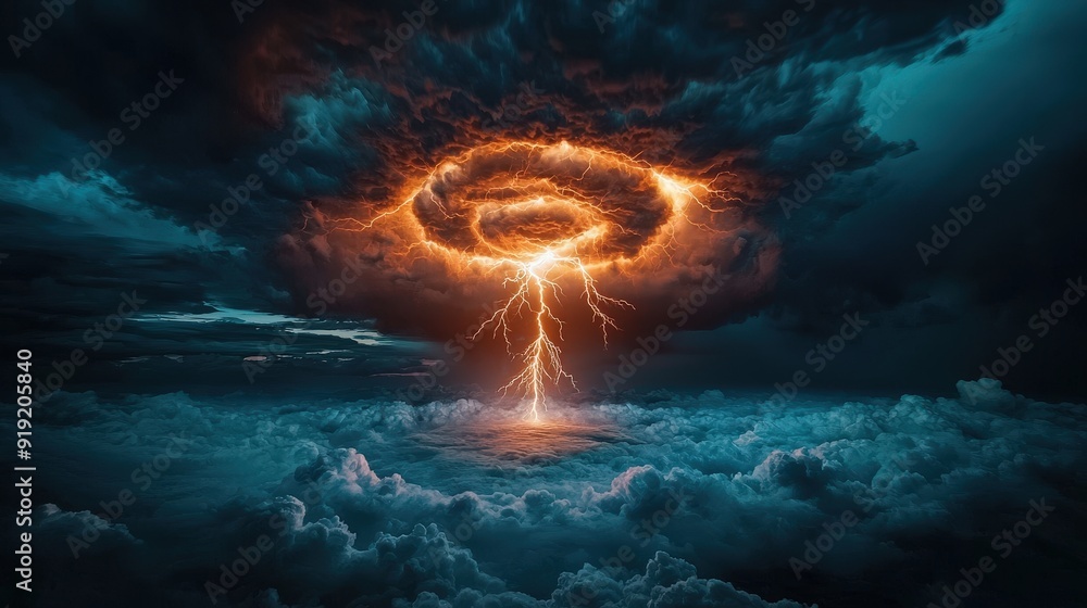 Poster lightning forming a spiral pattern in the sky representing the cycle of energy