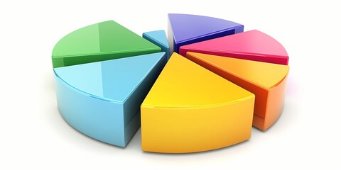 Obraz premium A colorful pie chart is divided into six slices. Each slice is a different color, and the pie chart is a representation of a data set