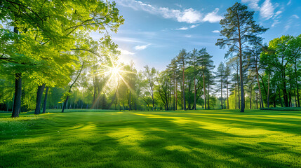 Obraz premium landscape with grass, sky and sun