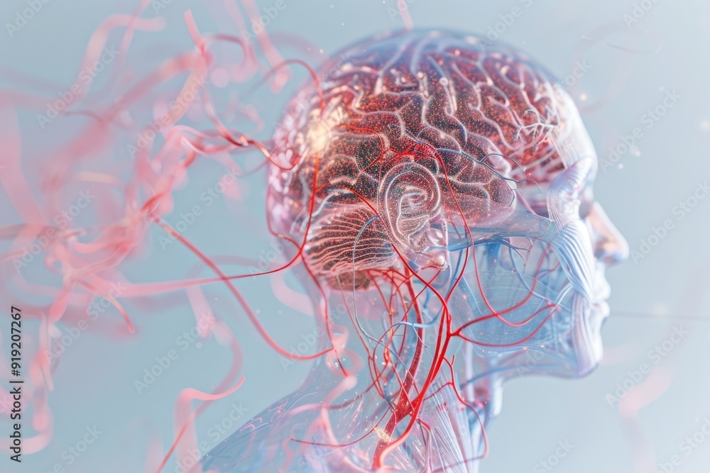 Poster A close-up of a human brain with wires and circuits visible, suitable for use in illustrations about technology, neuroscience, or futuristic themes