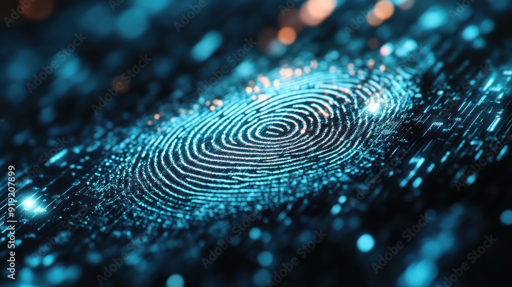 Aufkleber fingerprint scan provides security access with biometrics identification.