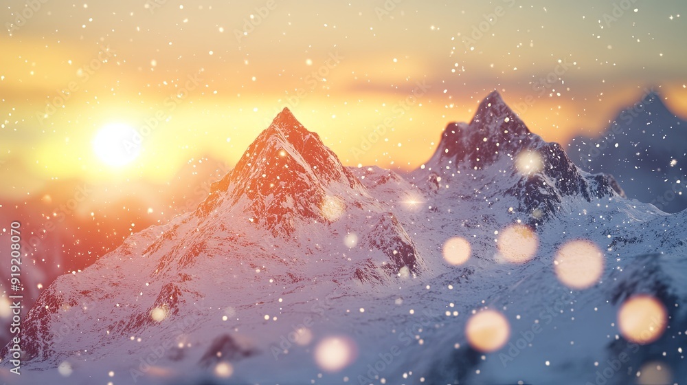 Poster Snow-Covered Mountain Peaks at Sunrise