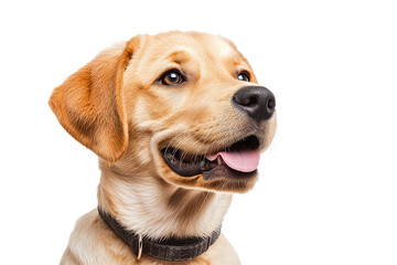 A cheerful Labrador retriever with a friendly expression, showcasing its glossy coat and playful personality.