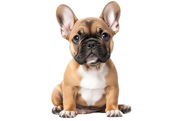 Fototapeta premium Adorable French Bulldog puppy sitting calmly, showcasing its charming features and playful personality. Perfect for pet lovers.