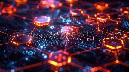 Glowing Blockchain Interface with Futuristic Icons